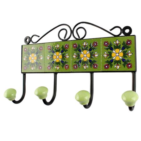 Pea Gereen Floral eramic Tile Hook